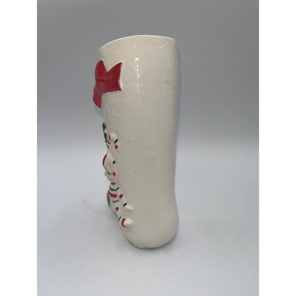 Vintage Ceramic Candy Cane Pixie Elf Christmas Boot Stocking Planter Vase Decor - Picture 13 of 16